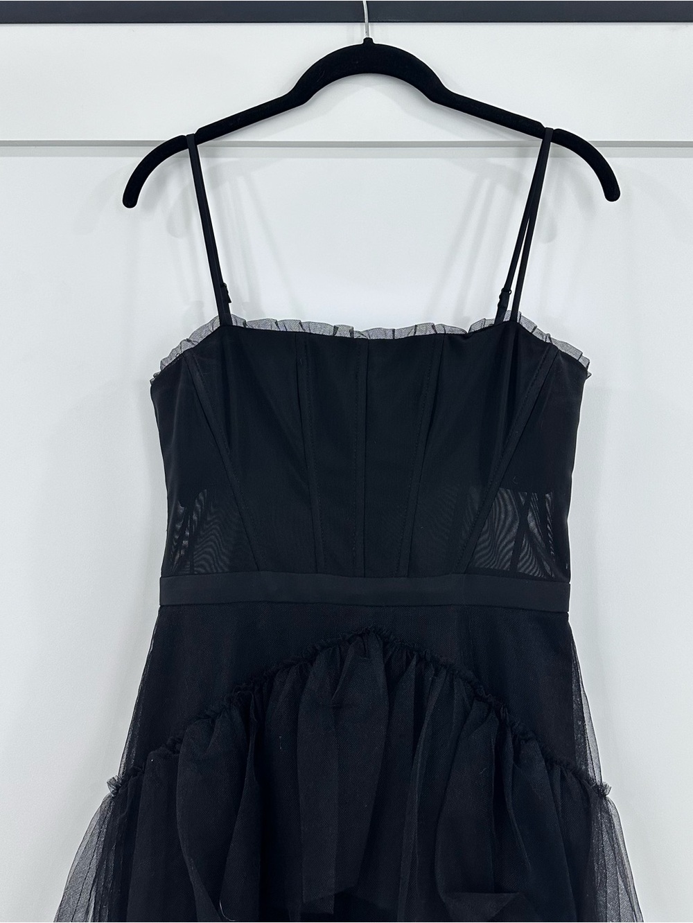 BCBGMAXAZRIA Oly Tiered Ruffle Tulle Evening Gown Black Size 6 - Picture 7 of 14